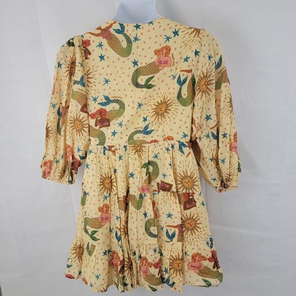 FARM RIO x ANTHROPOLOGIE Mermaid Print Wrap Mini Dress Womens MEDIUM - Picture 4 of 16
